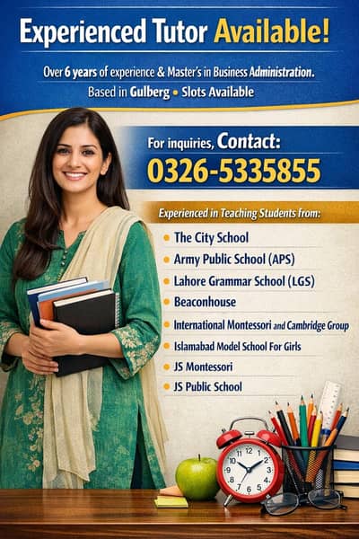 Tutor Available in Gulberg