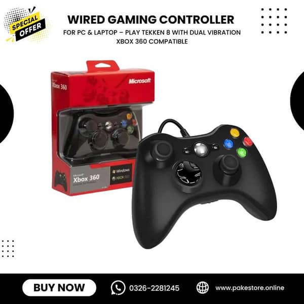 Wired Gaming Controller for PC & Laptop – Play Tekken 8 with Dual Vibration | Xbox 360 Compatible