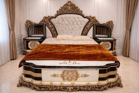 Royal Luxyry Bedroom set with dressing tables + Dresser Gold Finish