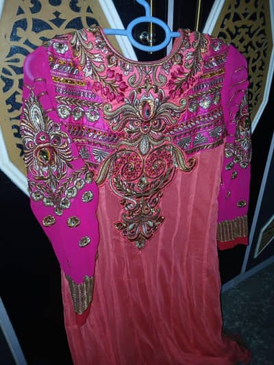 heavy embroidery peach nd pink colour Maxy