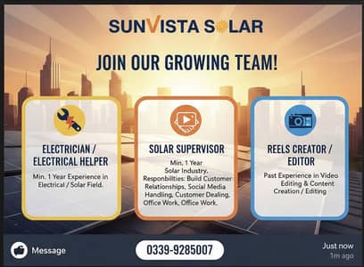 Job vacancies available at sunvista solar