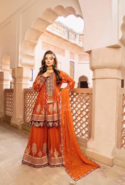 3Pcs heavy Embroidered Dress