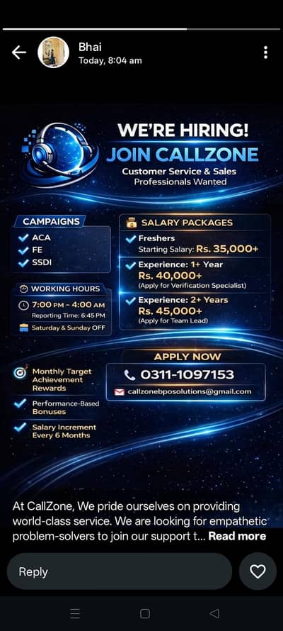 hiring experience person , Male-Female