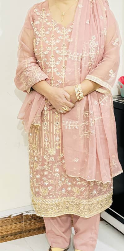 Elegant Peach women Formal Dress with Heavy Embroidery