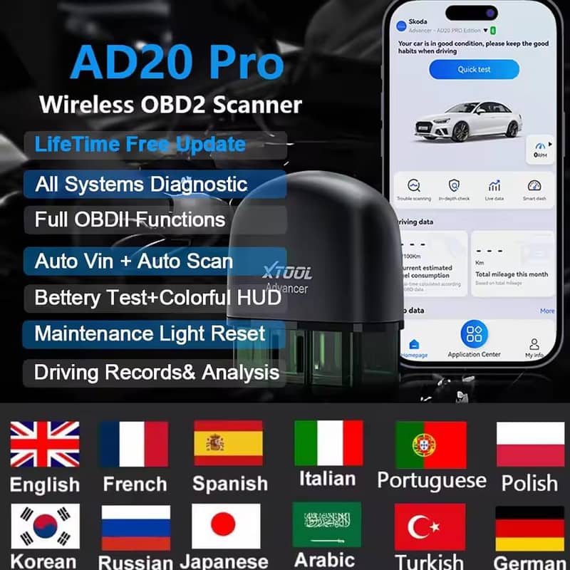 XTOOL AD20 PRO All System Diagnostic Tools Full OBD2 Scanner OBD ...