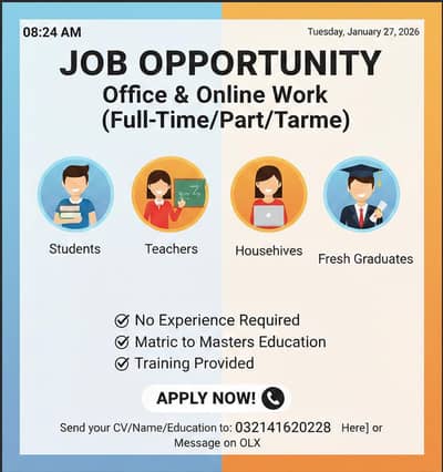Part Time / Full Time Job for Students, Teachers & Housewives