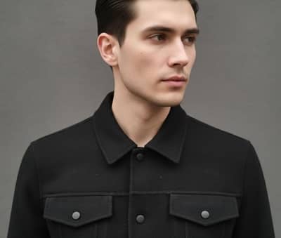 Men’s Classy Black Trucker Jacket – Heavyweight Textured Fabric