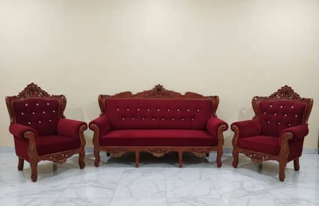 Crown Style 3+1+1 Sofa Set For Sale – Luxury Wooden Design