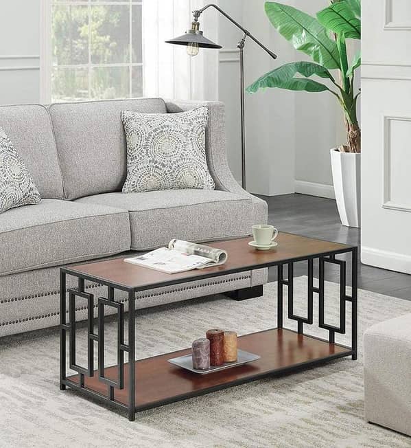 **Modern Rectangular Center Table Dual Storage Shelves,  for Contemporary Living Rooms**