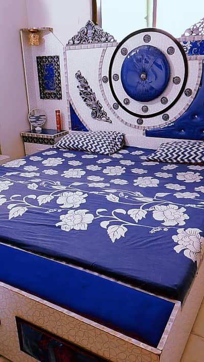 Elegant bed set side tables, dressing table, 3 Door sliding cupboard