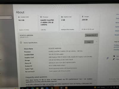 Dell Core i 7-6, RAM 16 installed, ROM 512GB storage