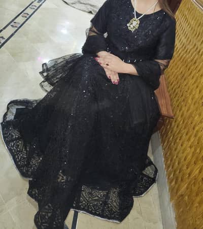 black frock maxi with full heavy work