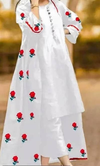 3 PCs Women Stitched Fancy katan Slik  Embroidered Gown