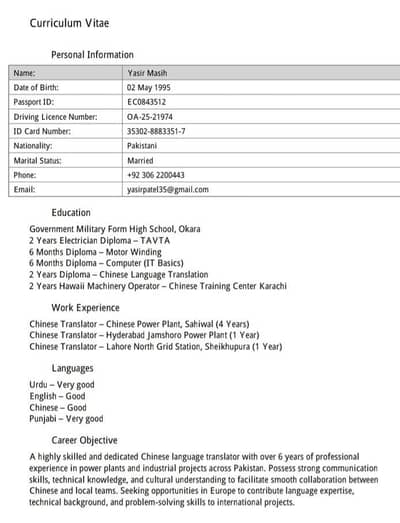 I'm Chinese translater. And computer operator Driver .  I need