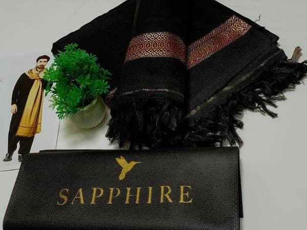 1 PCs men Black wool Shawl Plain design 2.5 ghaz size