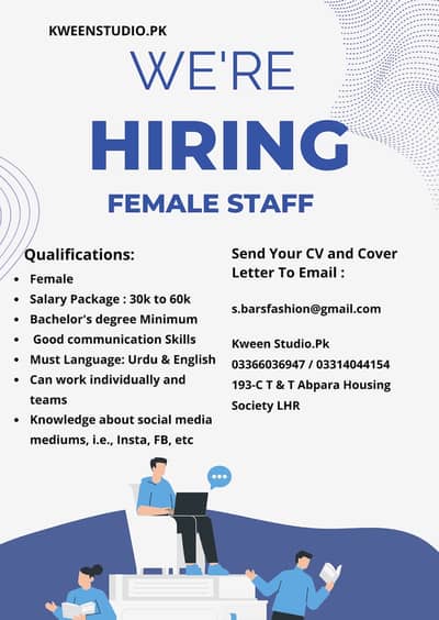 We are Hiring Female Staff