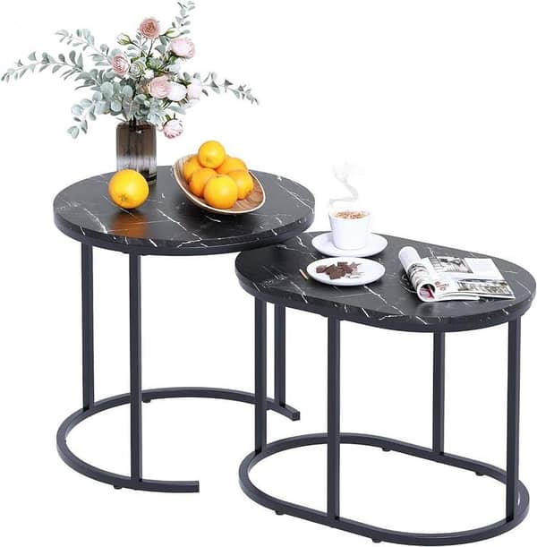 Modern Marble-Effect Round Center Table Set  Elegant Two-Piece Living Room Accent Furniture