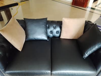 Unused Black Leather Sofa with Cushions