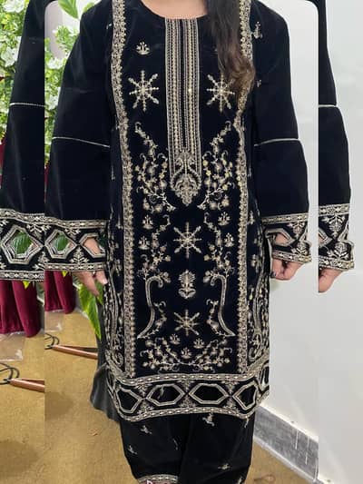 2 peice Velvet dress with beautiful tilla Embroidery