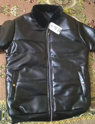 Mens new leather puffer jacket