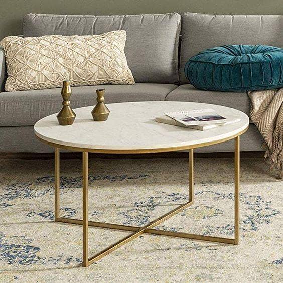 Faux Wooden Marble Modern Round Center Table Accent Side with Elegant and Unique Design