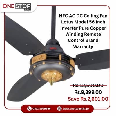 NFC AC DC Ceiling Fan Lotus Model 56 Inch Inverter Pure Copper Winding