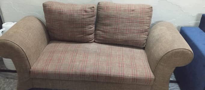 brown check sofa with table || 2+2 || 4 seater 2 piece sofa set
