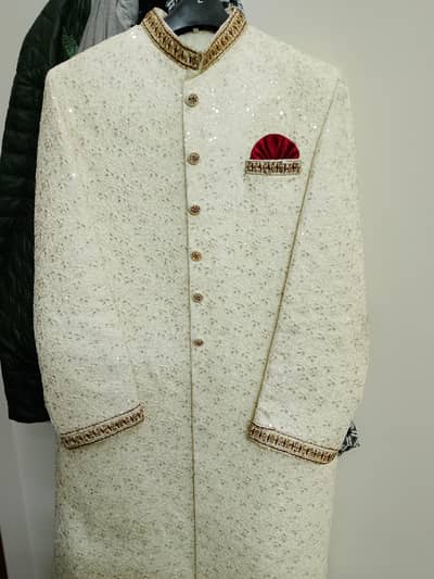 New off white mehroon sherwani for sale