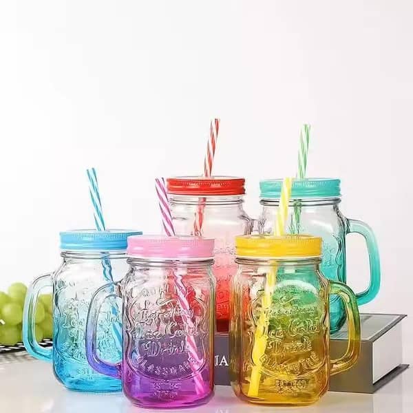 Hot Selling Mason Cock Mug Colorful Glass Coffee Juice Milk Tea Beer Water Mug Cup Children Milk Mug Household Water Cup Gifts