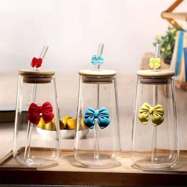 1PC AIR TIGHT Bow  GLASS JUICE Mug JAR ,high quality borosilicate ,can use for juices ,beverages etc