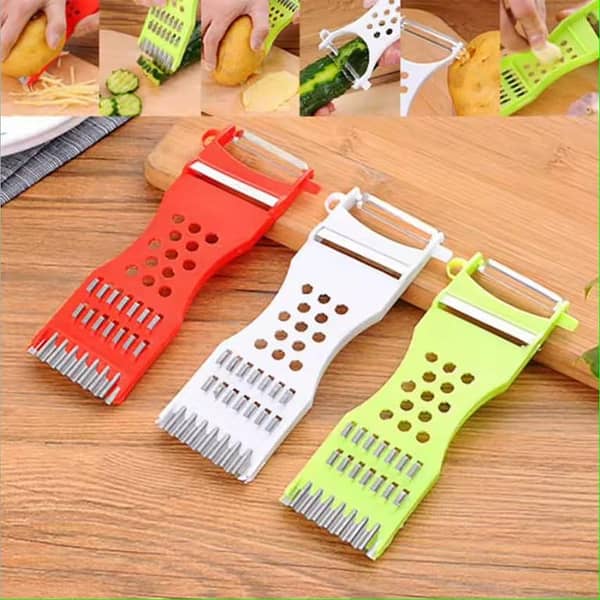 Cutter - Peeler - Julienne Peeler: Multipurpose Vegetable Fruit Cutter Metal Scraper Fruit Grater Potato Carrot Cucumber Slicer Garlic Slicer Apple in Kitchen Accessories Cooking Tools 5 in 1 cutter ( Multi Color )