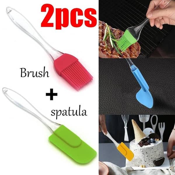 Big Size Pack of 2 Cake Spatula & BBQ Oil Brush Big Size Spatula & BBQ Oil Brush Silicone Acrylic Transparent Spatula Silicone Acrylic Transparent Brush Silicone Brush and Spatula Pair for Baking, Decorating, BBQ