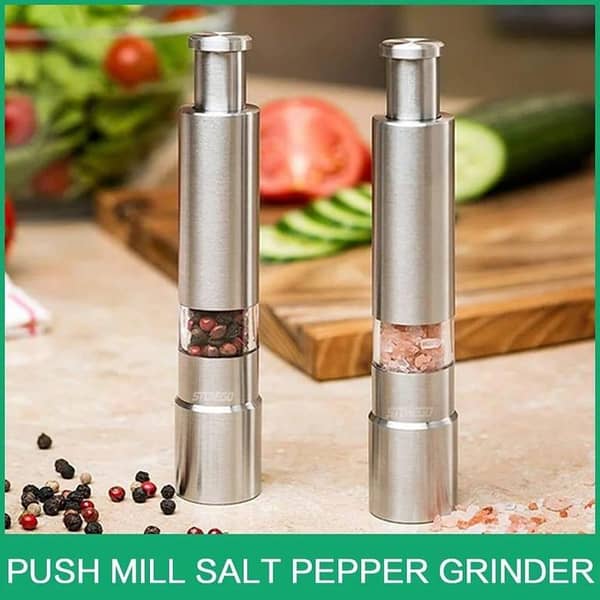Salt & Pepper Mill Grinder | Stainless Steel Original Pump| One Hand Operation Grind Herb or Spice Cooking Gadgets