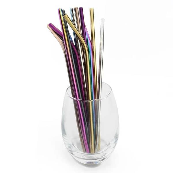 Pack of 6 Rainbow Color Straws + Straw Cleaning Brush | Metal Straw for Drinking Juice | Eco Friendly & Reusable | Juice Straw | 304 Stainless Steel