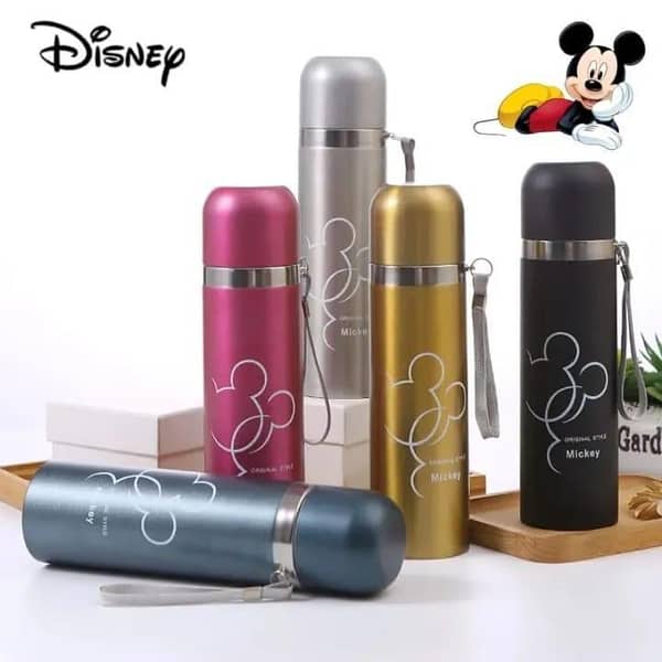 Stainless Steel Water Bottle Imported Best Quality Mickey Mouse Sketched for Hot & Cold Water, Vacuum Flask for School Kids, Boys and Girls - 500ml.
