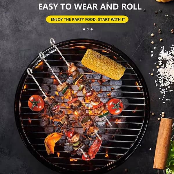 6Pcs Stainless Steel Barbecue Skewers – Reusable Flat Blade Kebabs for Outdoor Grilling