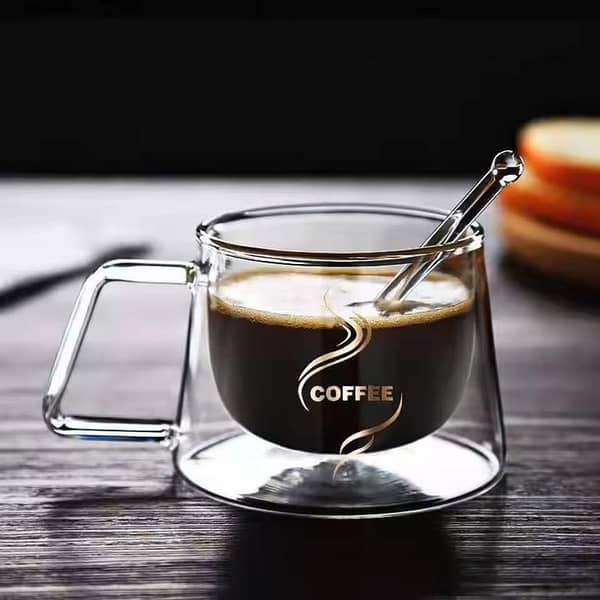 200ML Virgin Forest 1 Piece Espresso Cup, Double Wall Insulated Glass Cup, Clear Glass Coffee Mug with Handle