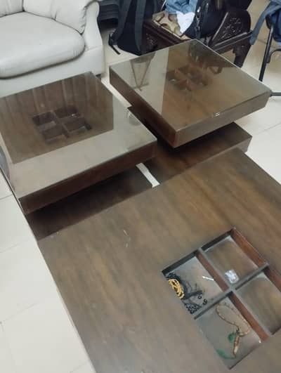 Wooden Centre Table with 2 Side Tables – Set of 3