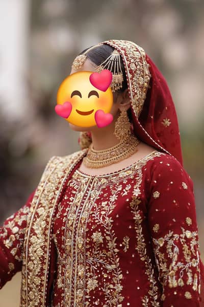 Cherry Red Bridal Dress with Dupatta, Kurti and Farshi lehenga.