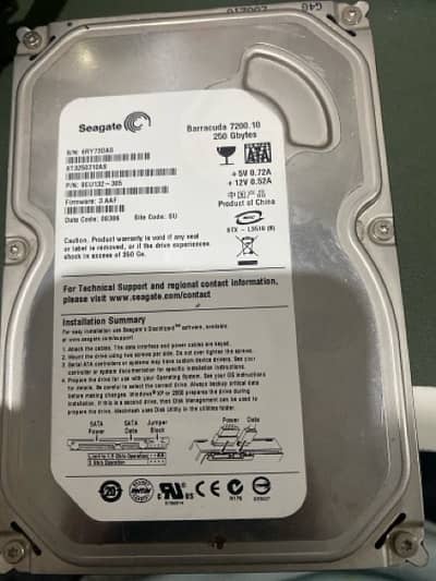 Seagate 250GB desktop SATA hard drive, selling as-is