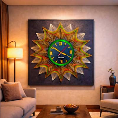 Handmade String Art Wall Clock 2x2 Ft | Premium Home Wall Decor
