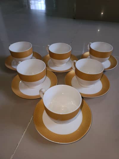Elegant 12-Piece Gold & White Tea Cup and Saucer Set