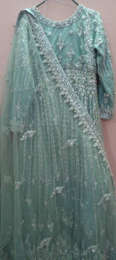 Royal Mint Green Walima Bride Gown with Heavy Handwork