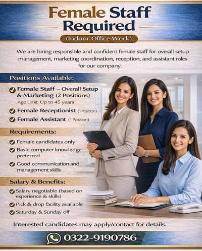 Female staff Required -company (indoor office work)
