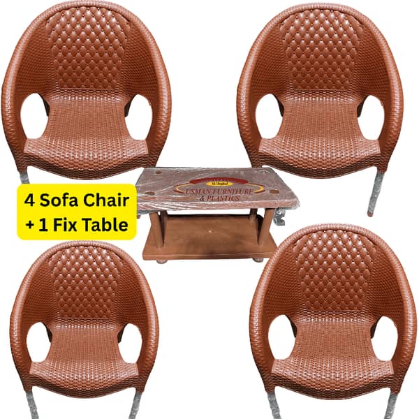 Elegant Woven-Style Rattan Sofa Chair Set with Folding/Fixed Table – 4 Chairs and 1 Table for Indoor or Outdoor Use