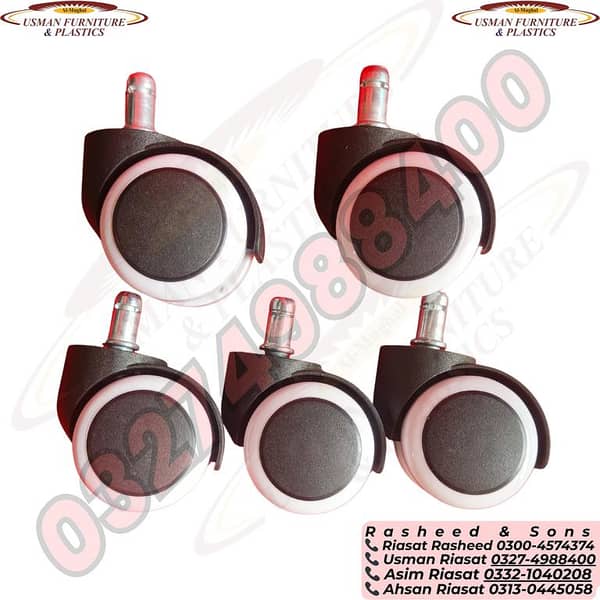 White Revolving Chair Wheel Replacement Set (5 Pcs) – Office Charsters, Smooth Rolling & Universal Fit