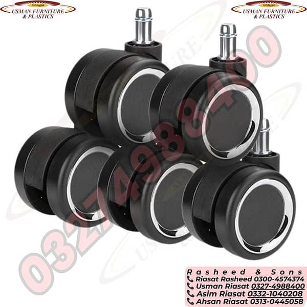 Black Chrome Revolving Chair Wheels Replacement Set (5 Pcs) and 1 Piece – Smooth Rolling Universal Fit Casters