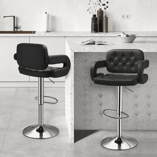 Counter Bar Stool - Kitchen Bar Stool - Office Bar Stool with Backrest & Footrest – Modern Swivel Chair for Kitchen, Dining Counter, Home Bar, Café, Salon & Office – Comfortable PU Leather Seat, Gas Lift Height Adjustment, 360° Rotation, Chrome Base