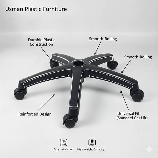 Office Chair Plastic Base with 5 Smooth-Rolling Wheels – Universal Nylon 5-Star Replacement for Computer and Revolving Chairs