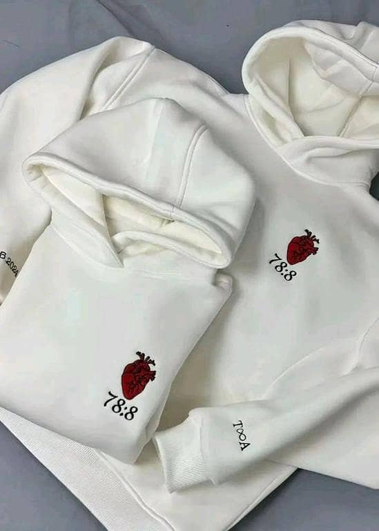 White Hoodies – Heart Print 78:8 | Matching Winter Hoodies | New.